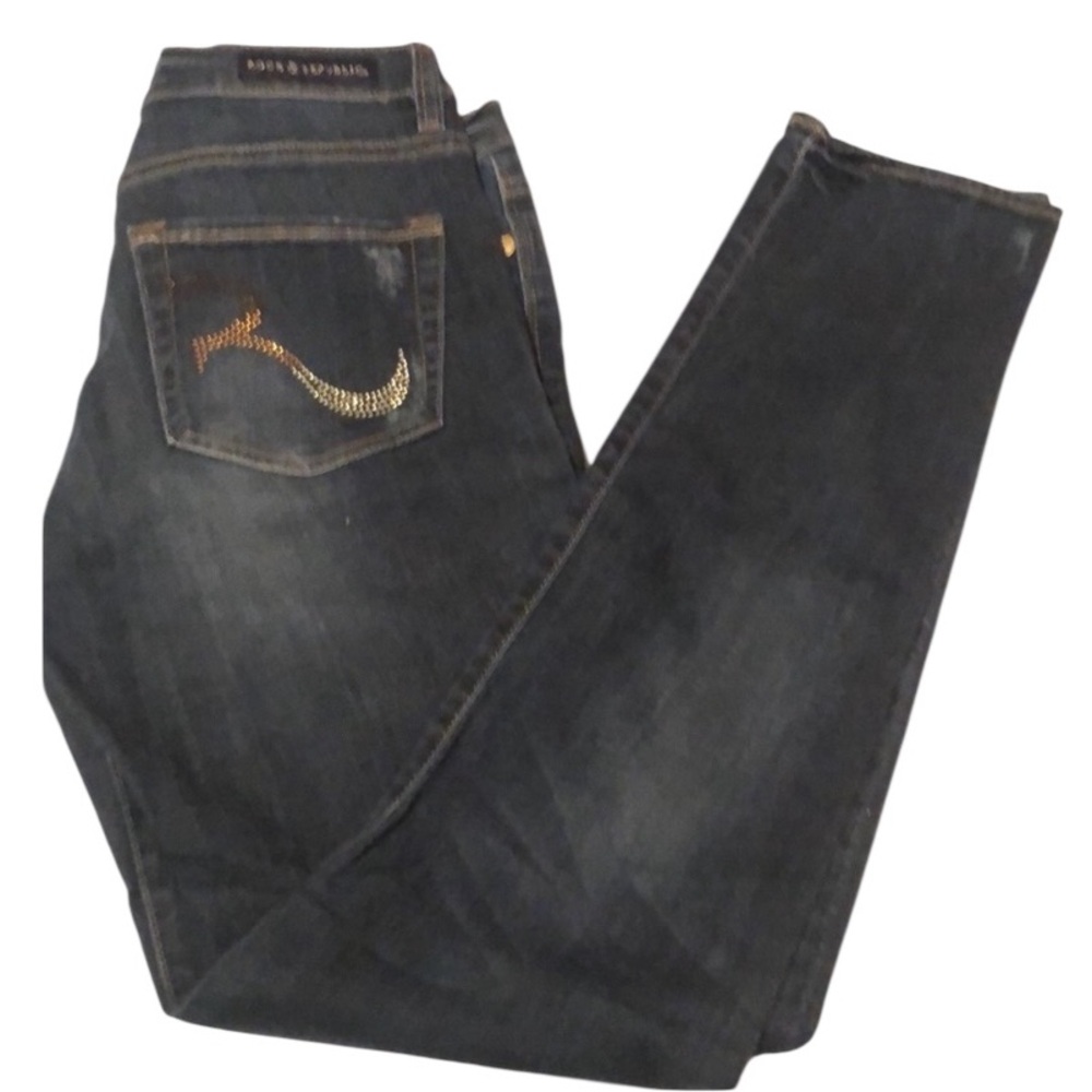 Rock & Republic size 10 blue jeans stretch skinny with bling pockets NWOT